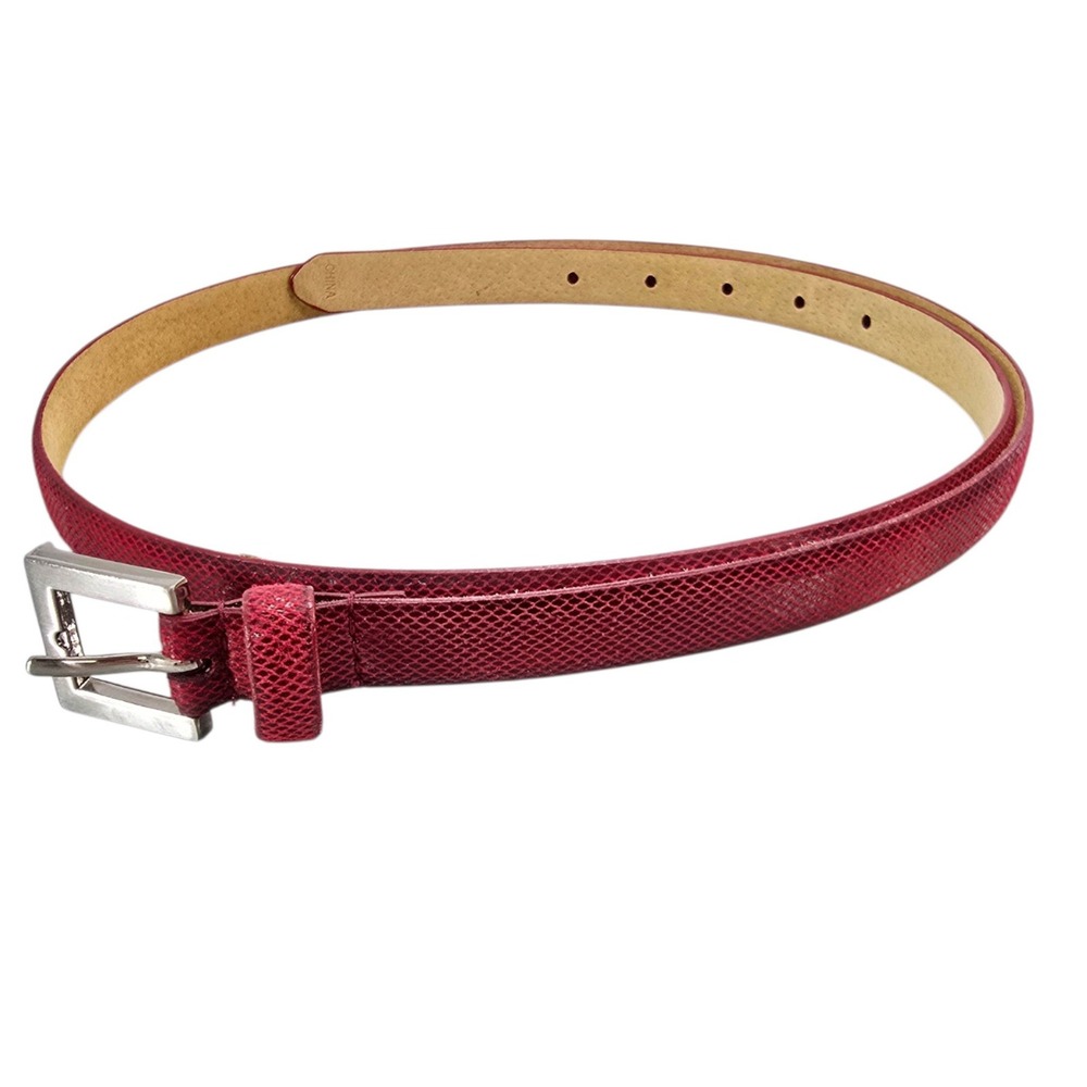 Snakeskin Belt Womens L Red Leather Skinny Faux Snake Silver Buckle Y2K